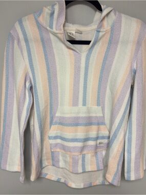 Roxy Pastel Striped Hooded Terry Cloth Pullover Coverup Kids Size M 8/10